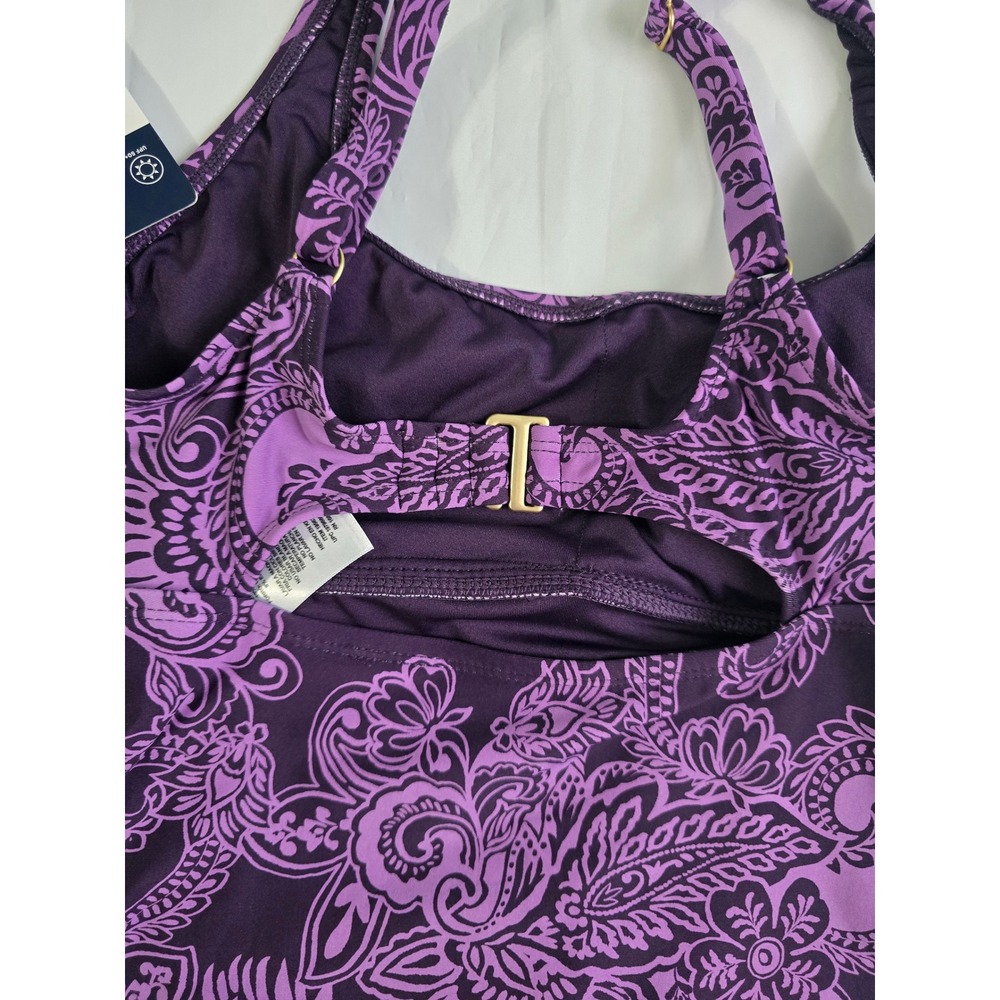 LandsEnd Purple Paisley One Piece Swimsuit UPF50 Ruched Hook Back XS 1956311 NWT - Picture 12 of 16
